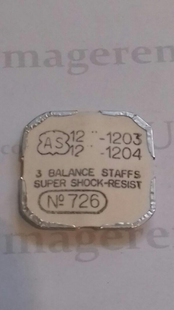 AS Cal. 1203 - 726. Balance staffs super shock-resist. NOS.